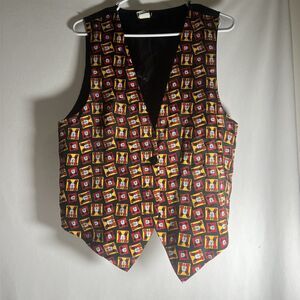 Disney Mickey Unlimited Vintage All Over Print Vest M/L Black Red Yellow